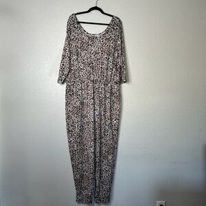 Cuddle Duds Boho Leopard Print Short Sleeve Jumpsuit Loungewear One Piece XL